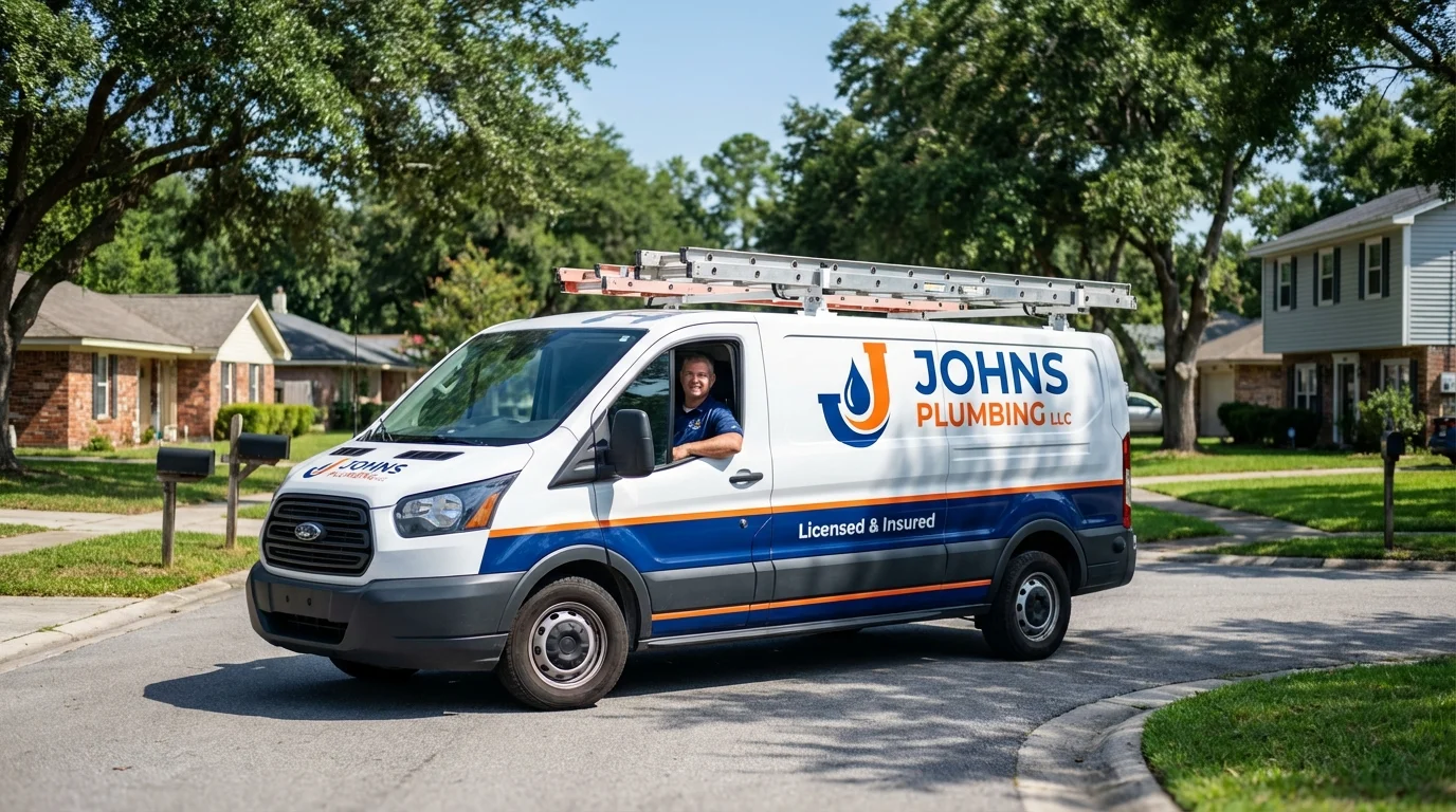 Johns Plumbing LLC service van in Louisville, MS