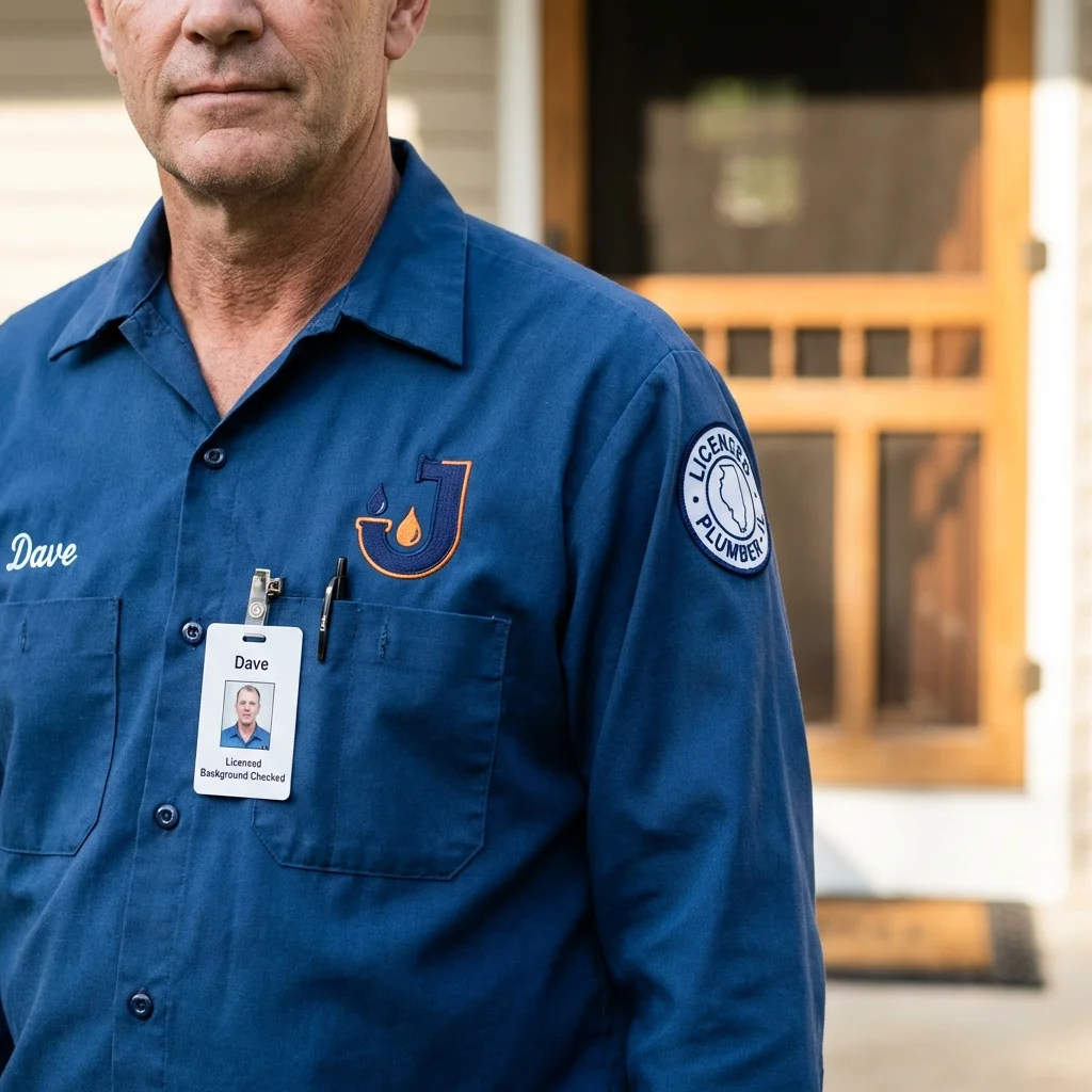 Licensed plumber showing ID badge in Louisville, MS